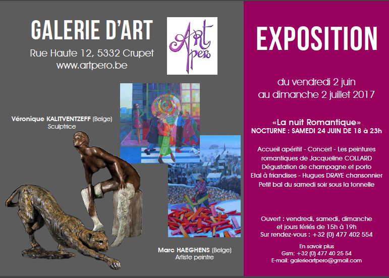 Affiche. Crupet. Exposition Véronique Kalitventzeff – sculptures bronzes et Marc Haeghens – peintures. 2017-06-02